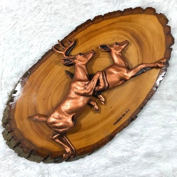 Grandfather Mtn, NC Copper Carved Deer Authentic Raw Edge Glazed Plaque